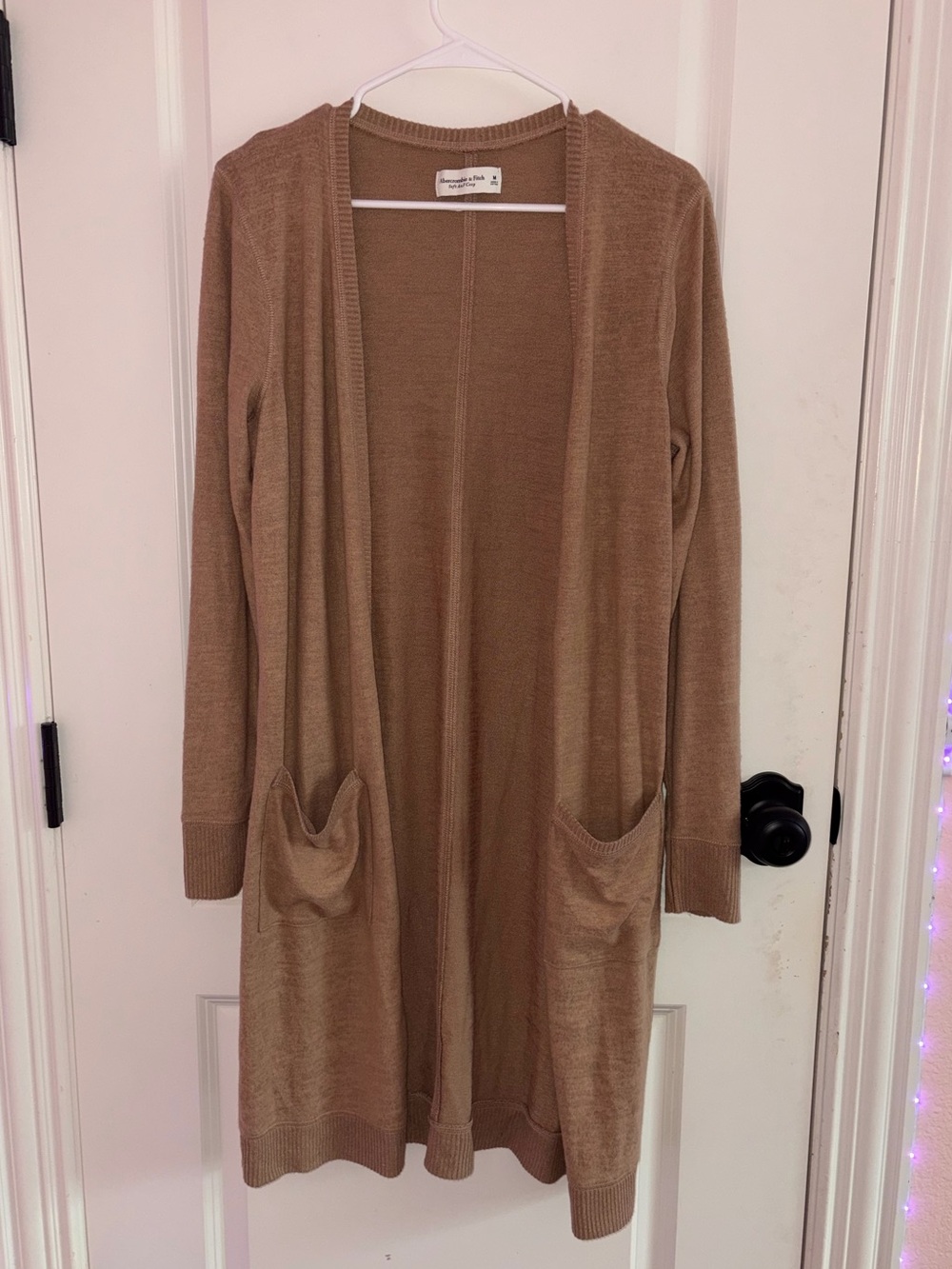 Abercrombie and Fitch Long Cardigan Sweater Tan Brown Size Medium